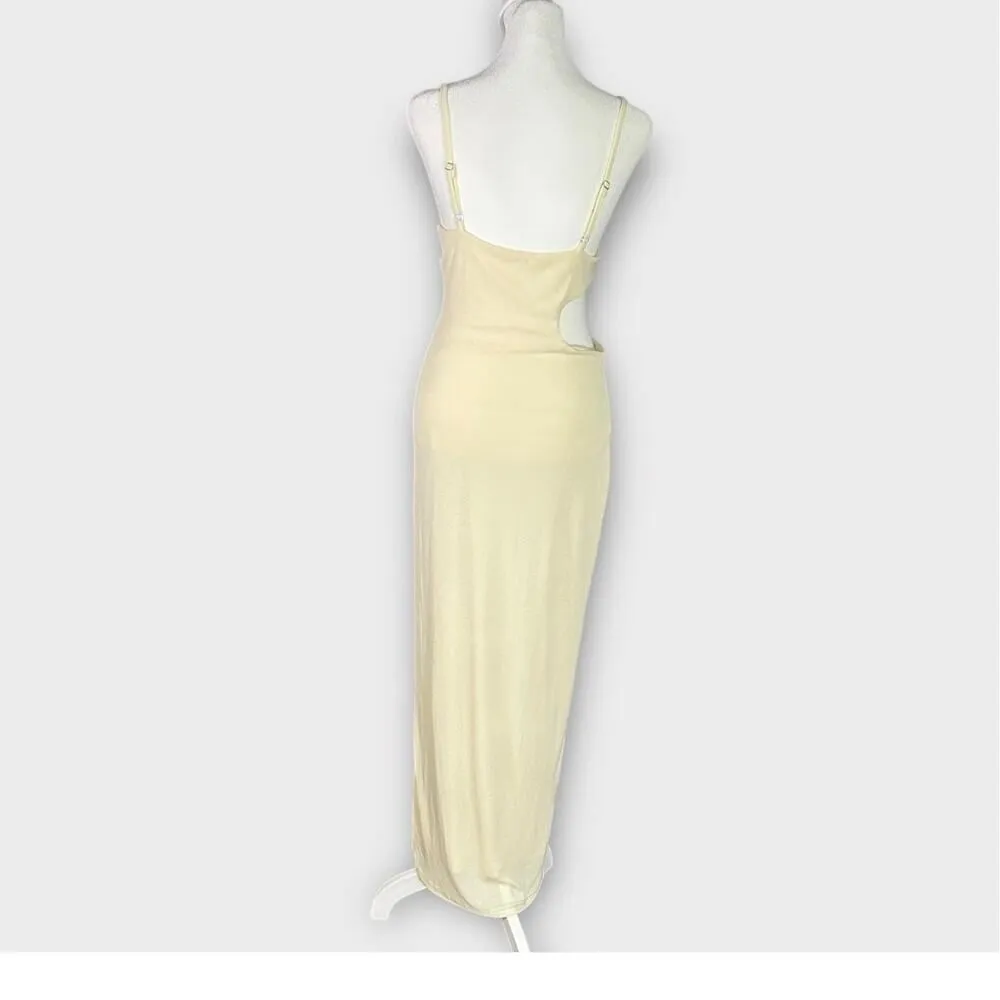 Commense Maxi Dress Women's Medium Yellow Asymmetrical Split Thigh Cutout Long - Image 5