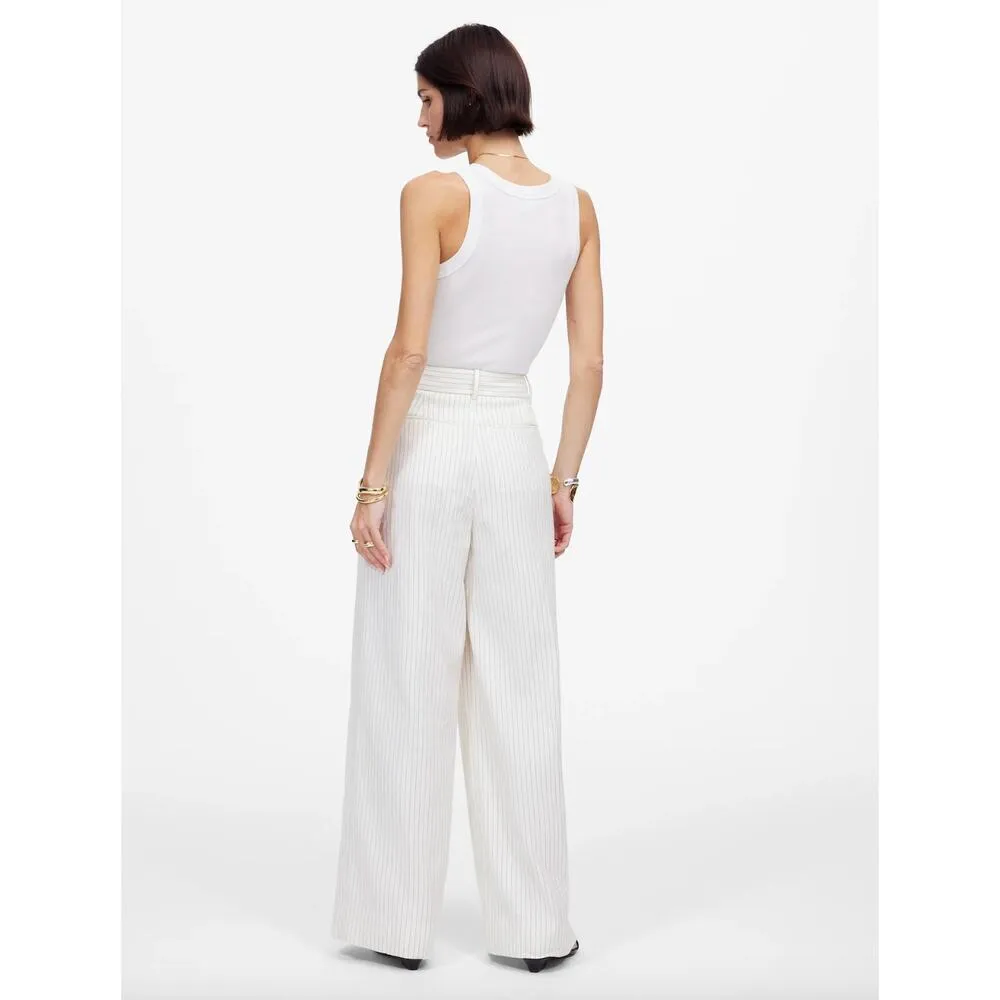 Madewell The Tall Harlow Superwide Leg Trouser Linen Cotton Pinstripe US 2 NWT - Image 4