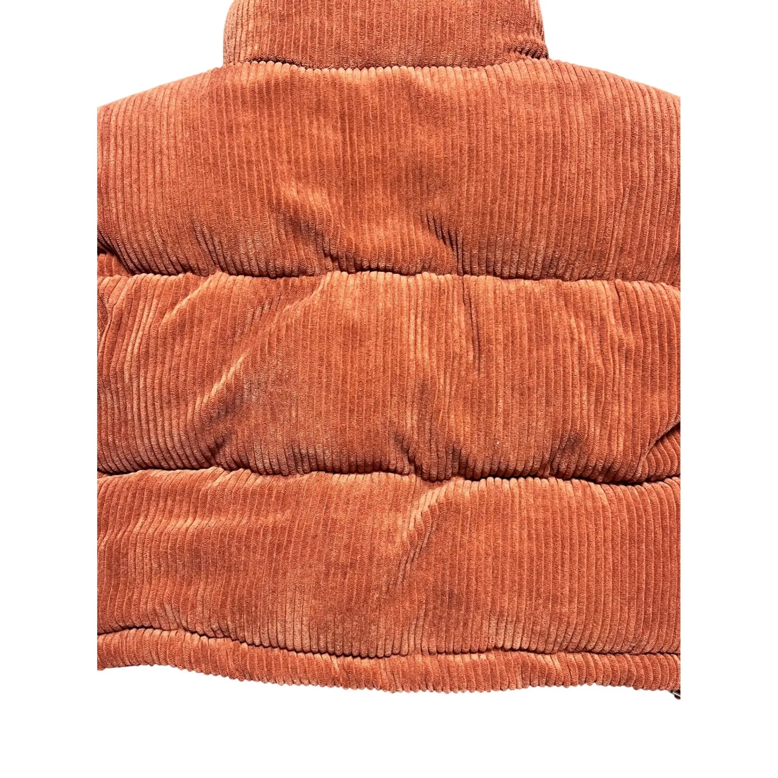7 For All Mankind XS‎ Corduroy Puffer Jacket Crop Full Zip High Neck Rust Orange - Image 10