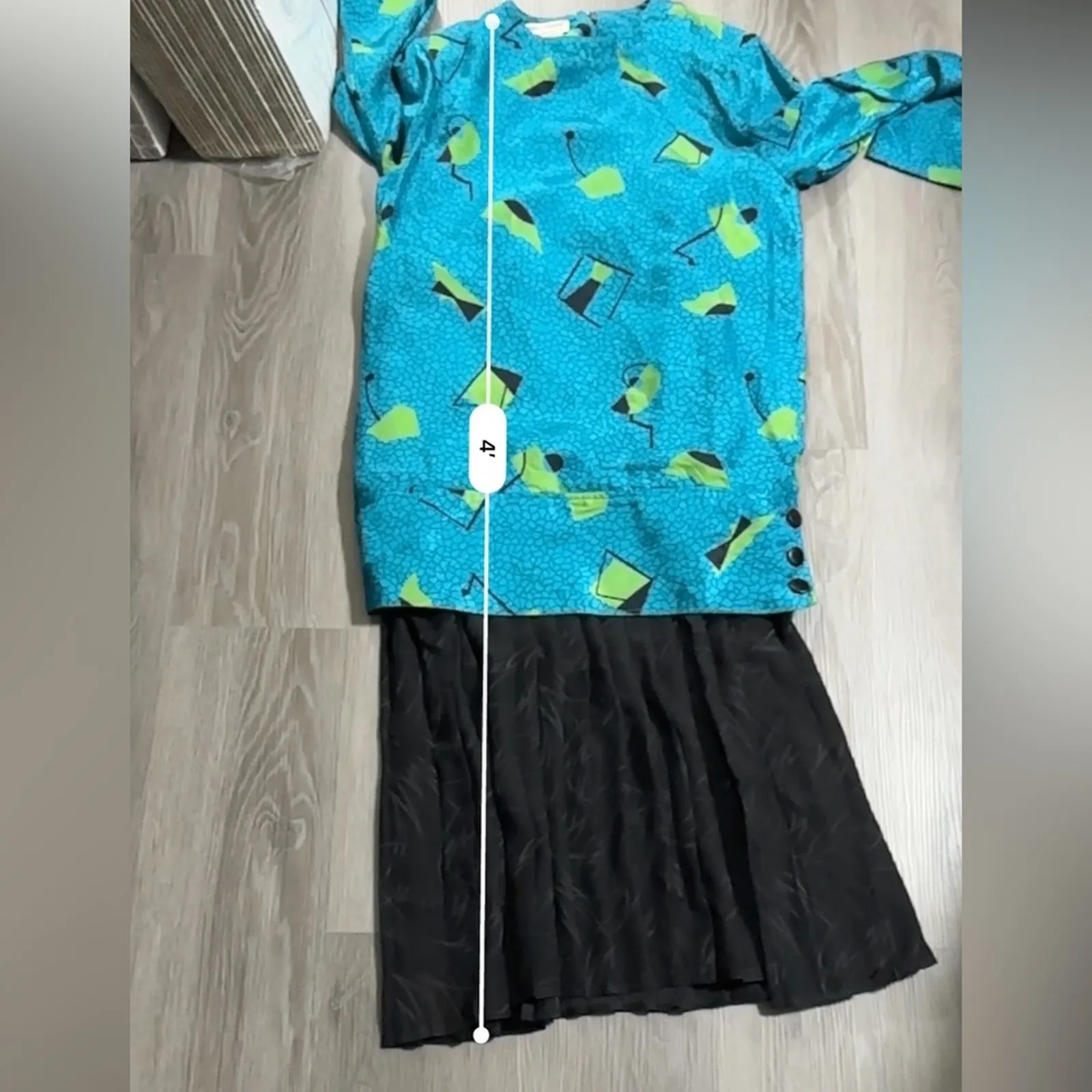 Vintage Maggy London 100% Silk‎ Blue & Green Geometric Tunic Slip Dress Sz 8 - Image 7