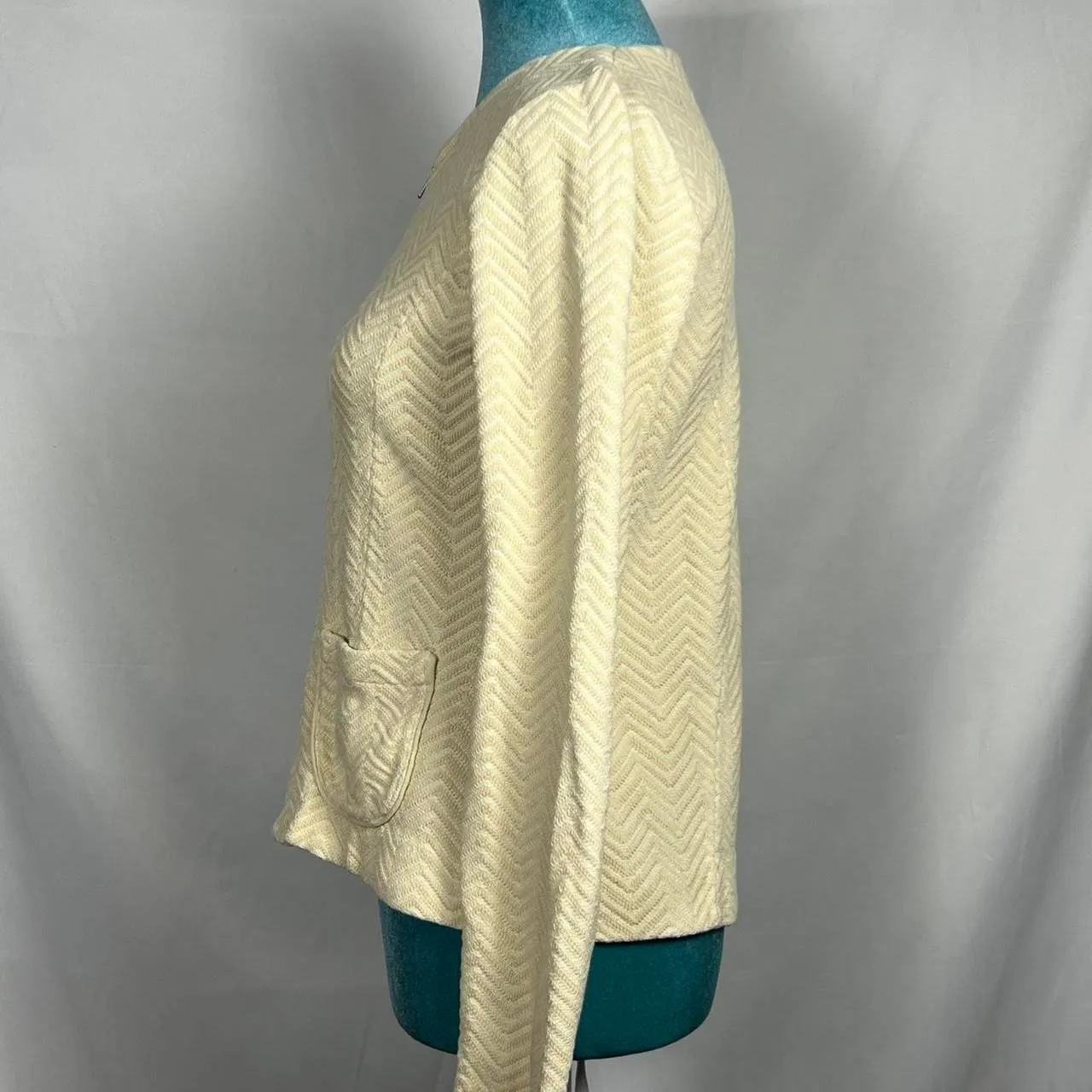 Anthropologie Rosie Neira 100% Cotton Cream Chevron Knit Jacket - Image 2