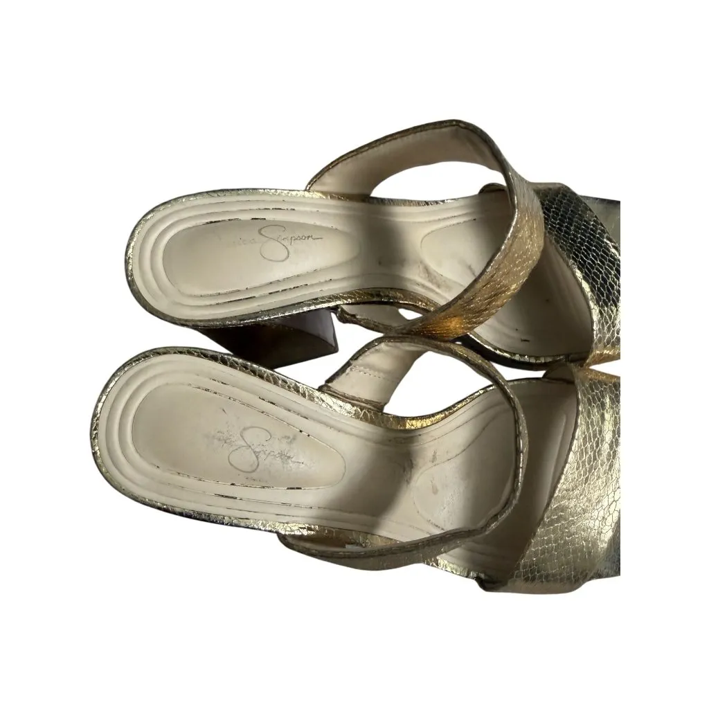 JESSICA SIMPSON Gold Platform Leather Sandals Heels Size 8.5 - Image 5