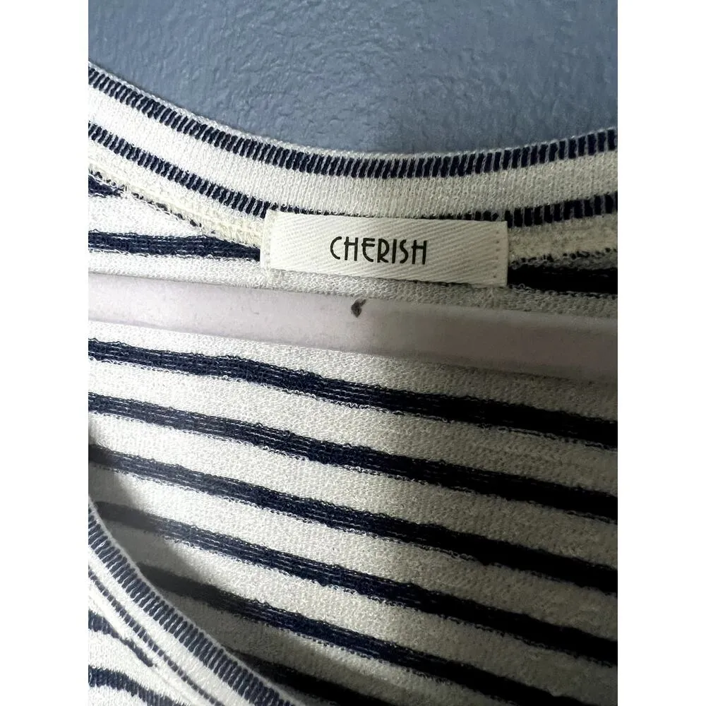 Cherish 1x Terry Cloth Soft T-shirt Draw String Side Striped Nautical Top Tie - Image 7