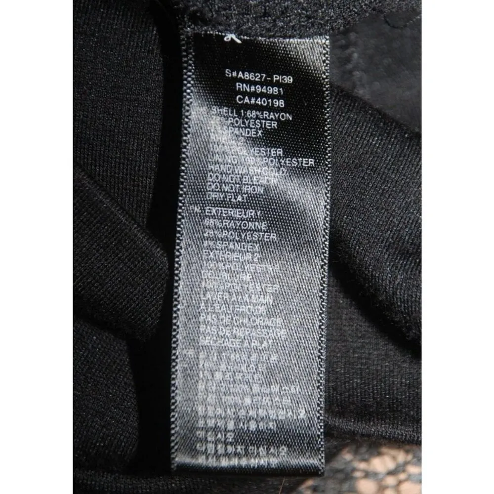 Twenty One Floral Ladies Little Black Dress Size L Stretch Back Zipper Nude Lace - Image 9