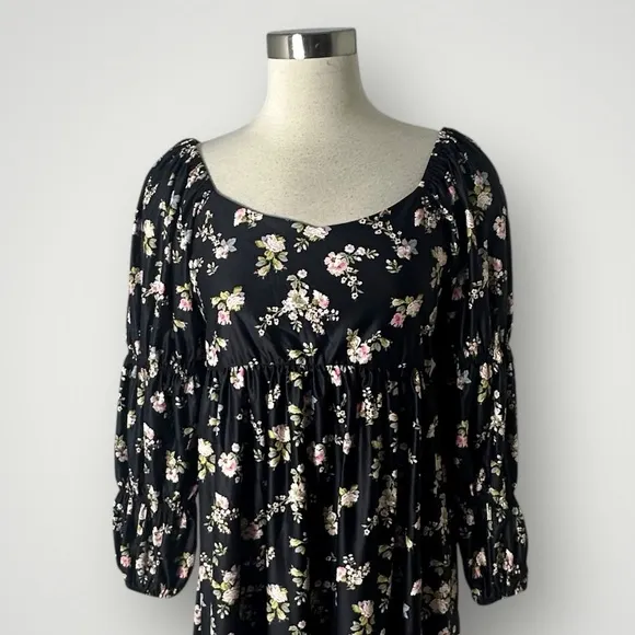 Smith & Quinn Greta Black Floral Puff Sleeve Mini Dress Size M‎ Size M - Image 5