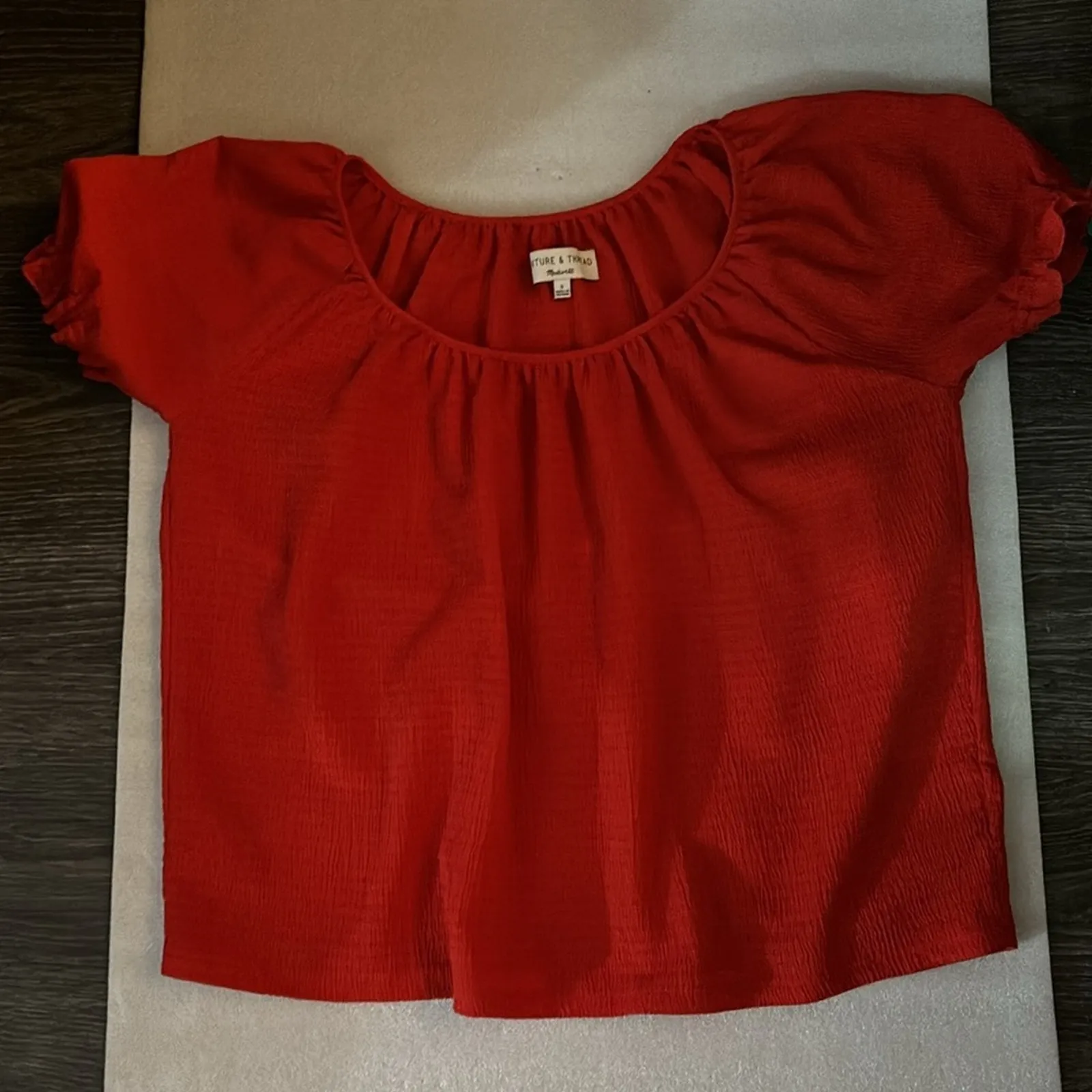 Madewell Texture & Thread Peasant Top Red Puff Sleeve S Boho Costal Cowgirl Chic - Image 5