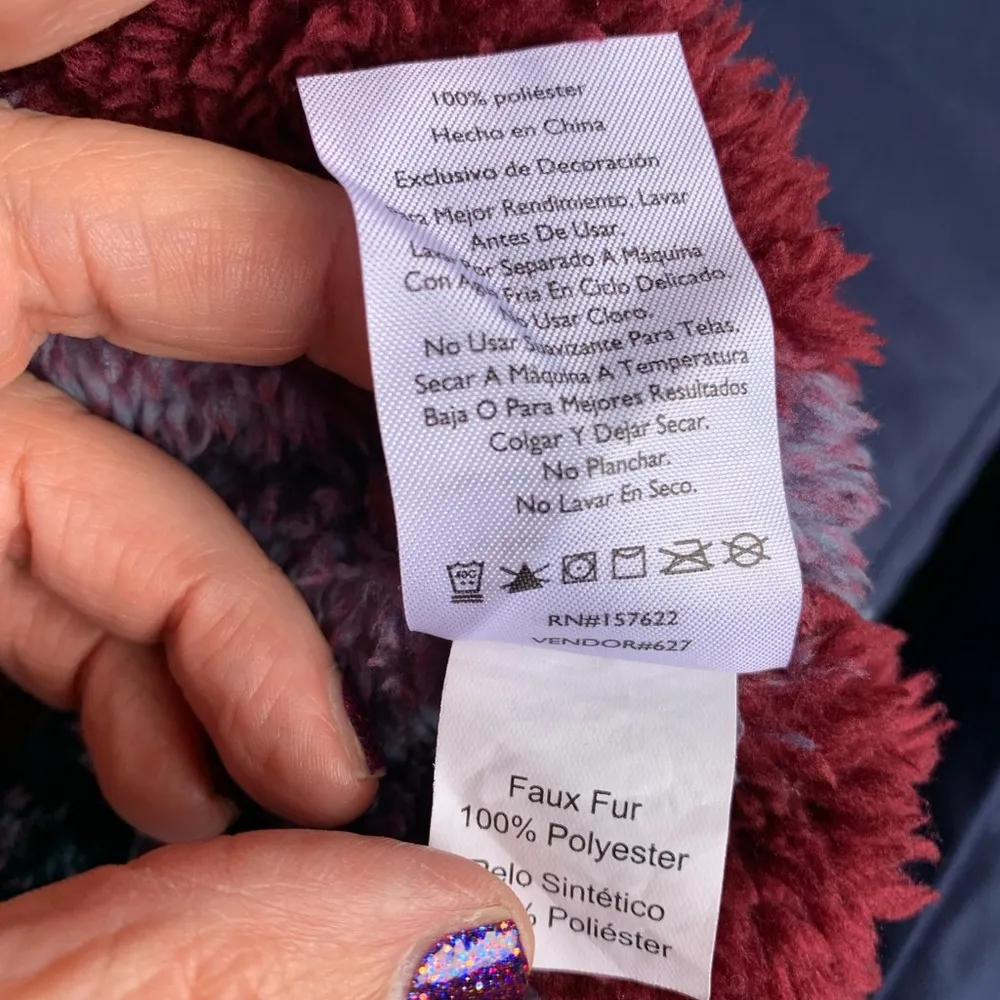 EDDIE BAUER XL High Neck Blue & Maroon Plaid Fleece Sherpa Top 1/4 Zip - Image 9