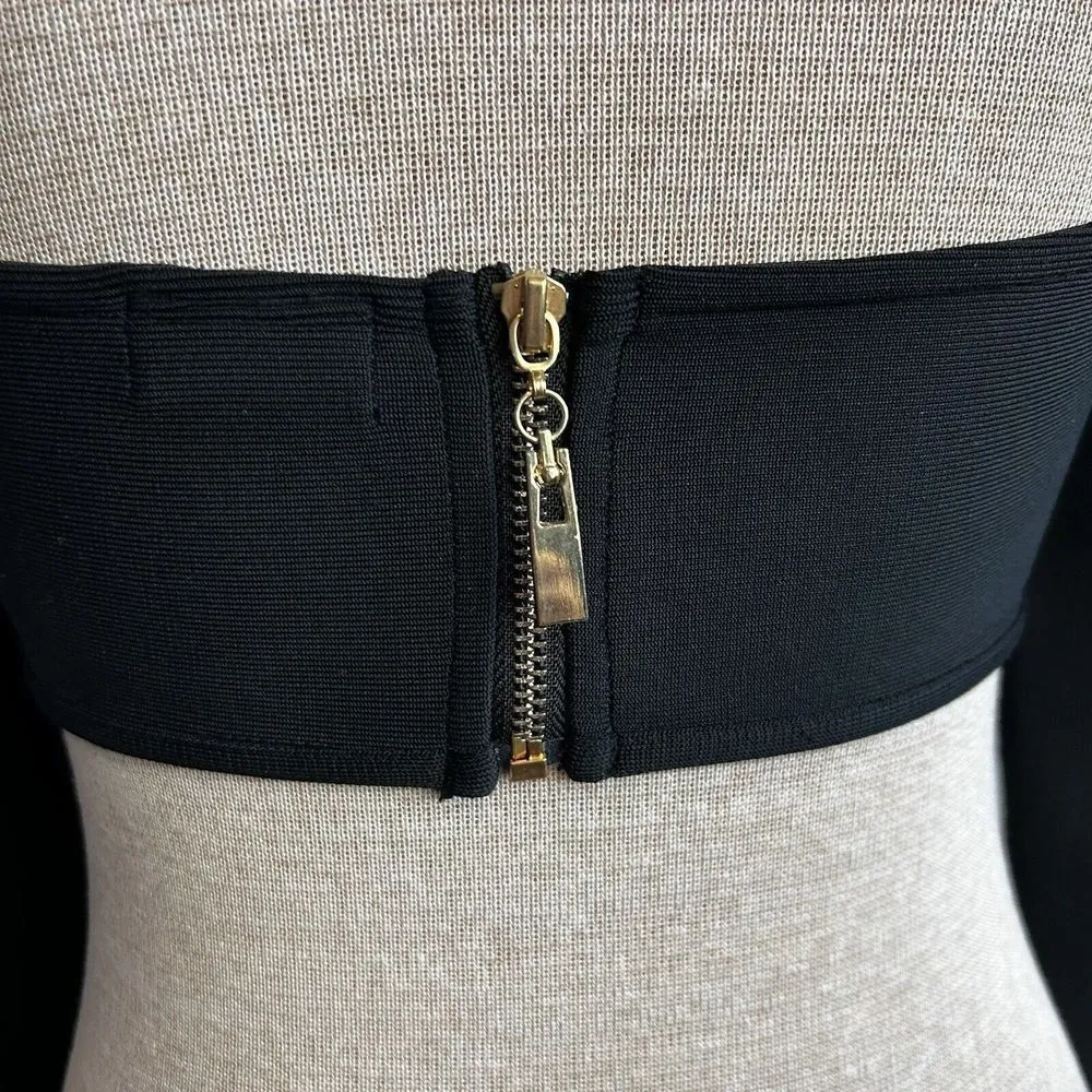 MAISON FEMALIEN Crop Top Womens Small Long Sleeve Off The Shoulder Y2K Sexy Black - Image 8