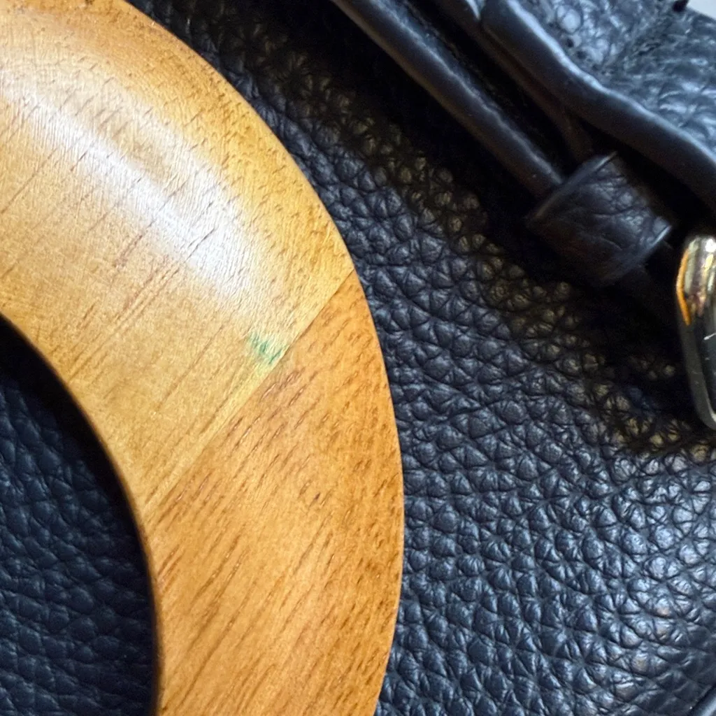 Black faux Leather crossbody Bag with gold and wood Accent - Image 7