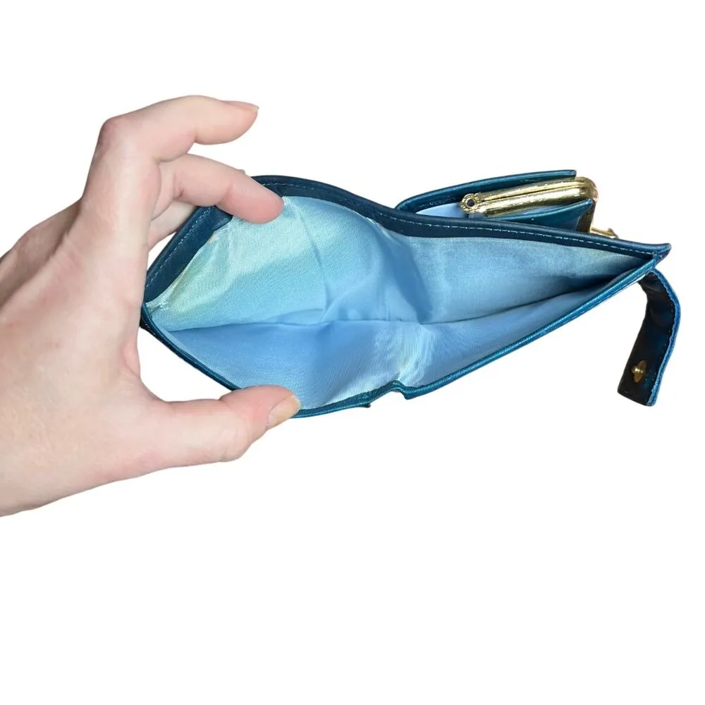 VTG Soft Blue Leather Bifold Wallet Frame Coin Pouch Ranchero Cowhide Women NWOT - Image 6