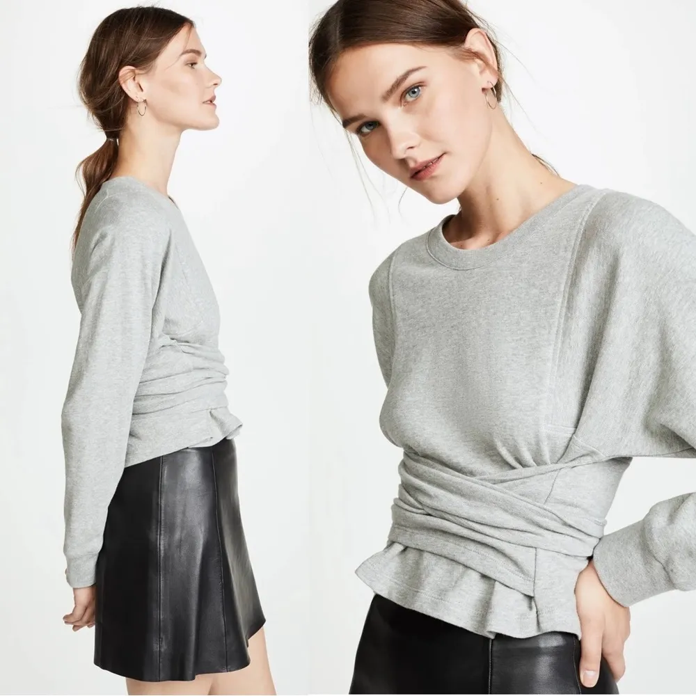 ALC • Atlas Tie-Front Sweatshirt grey terry knit dolman sleeve wrap waist - Image 7