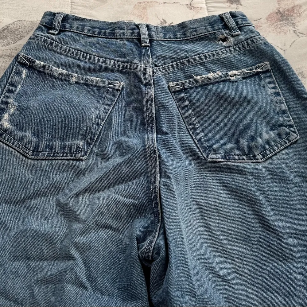 Born Again Bluez blue distressed high waisted jeans, size S patched ankle boho - Image 14