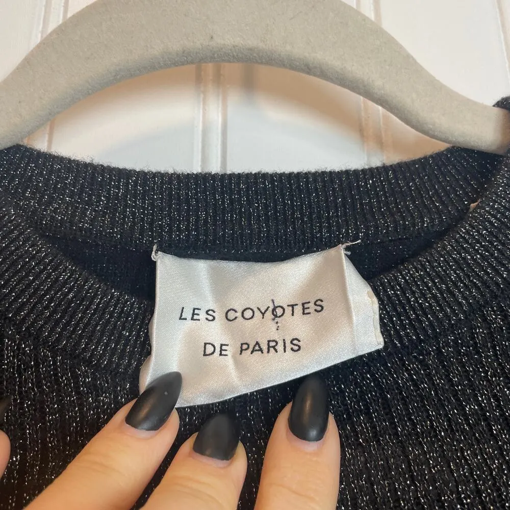 Les Coyotes de Paris Women’s Black Metallic Ruffled Crew Neck Sweater Size S - Image 4
