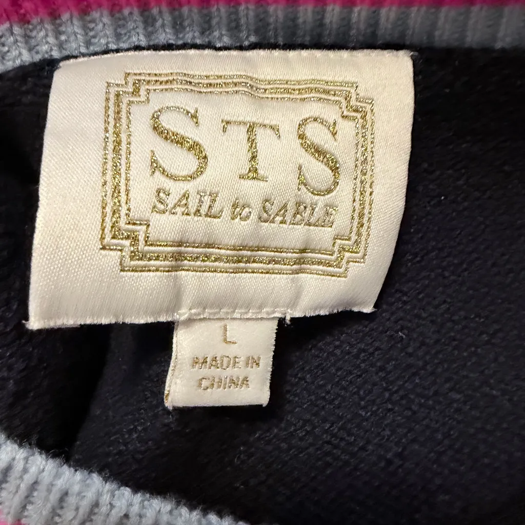 Sail to Sable merino wool blend navy blue accent Sweater size large a38 - Image 6