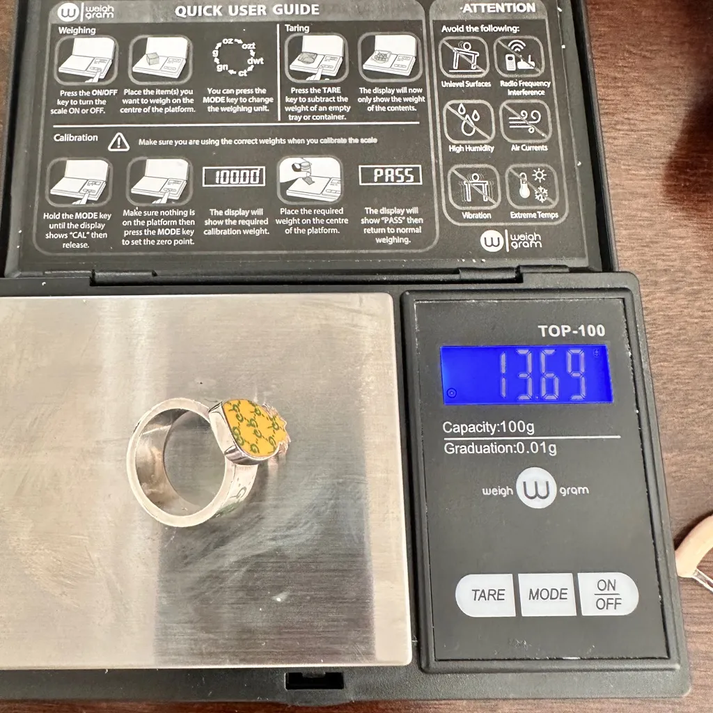 NWOT authentic Gucci Sterling Silver Enamel GucciGhost Pineapple GG Ring us6 - Image 15