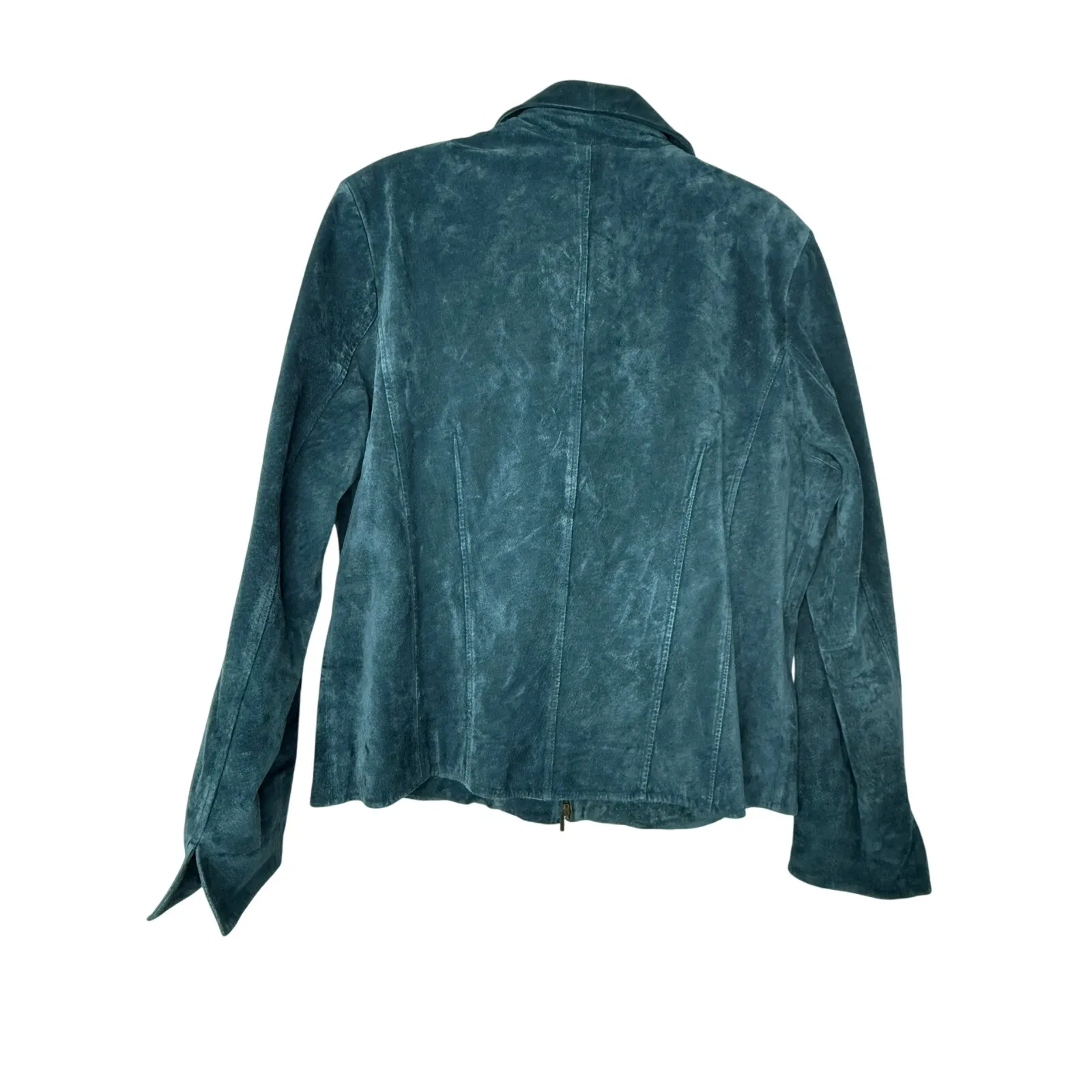 Coldwater Creek Teal Suede Leather Zip Jacket XL Soft Retro Y2K Minimalist - Image 2
