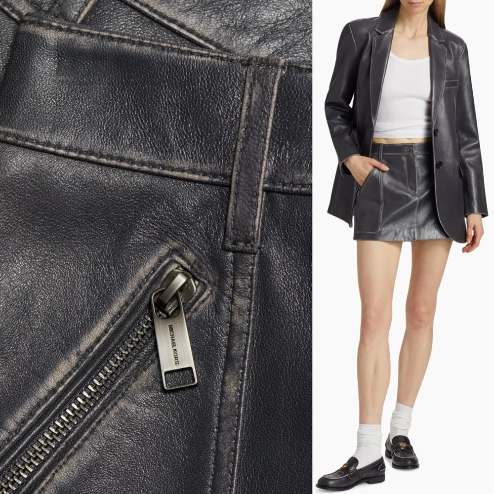 MICHAEL Michael Kors Burnished Charcoal Leather Utility Mini Skirt Gray Size 00 - Image 4
