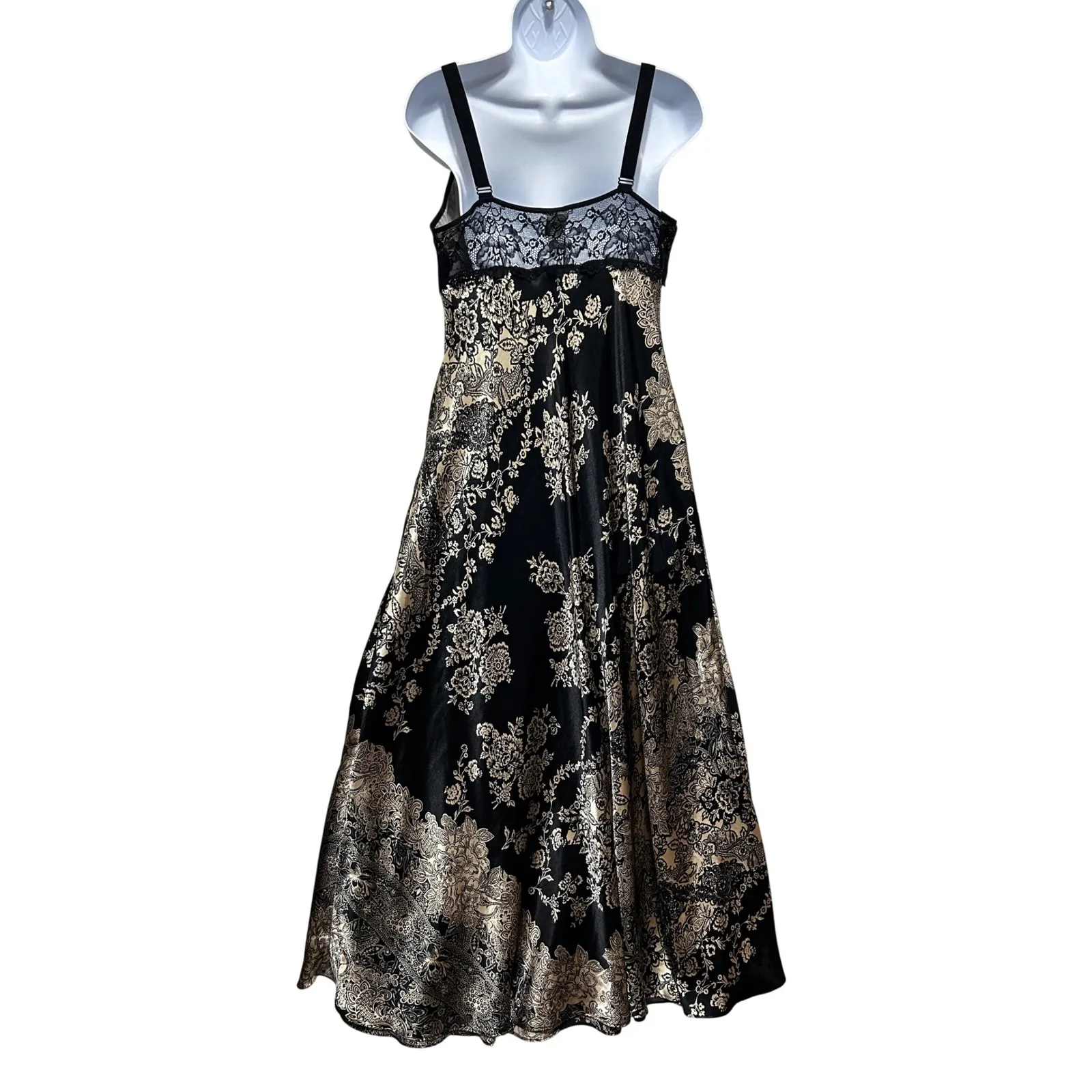 In Bloom Women Maxi Slip Dress L Black Beige Floral Lace Lingerie Boho Romantic - Image 2