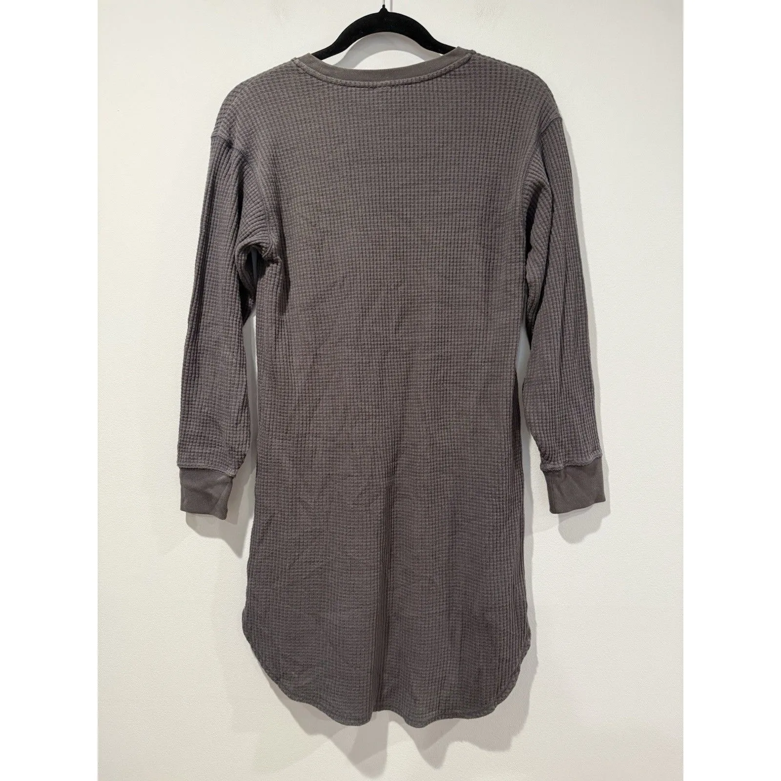 Uniqlo Waffle Knit Dress Womens Medium Grey Long Sleeve Minimalist Lagen Cottage - Image 2
