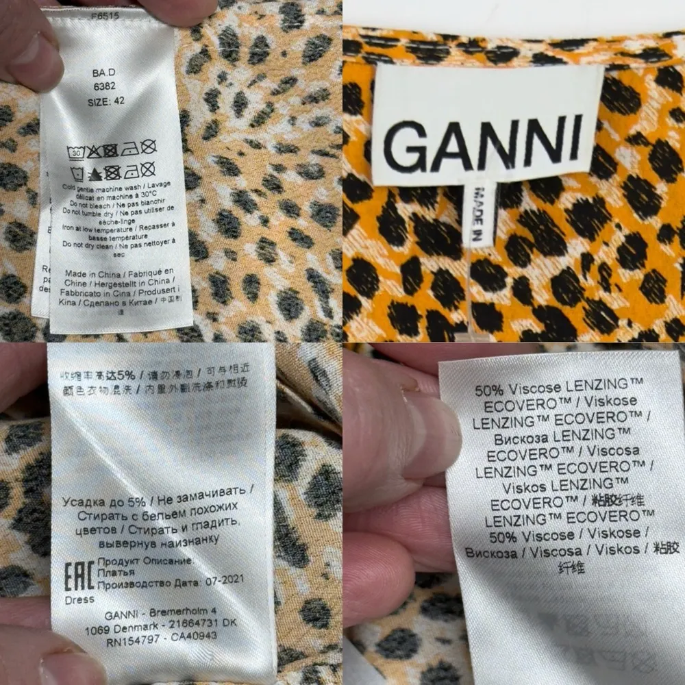 Ganni Wrap-effect Yellow Leopard Print Crepe Buttoned Midi Dress Long Sleeve 42 - Image 14