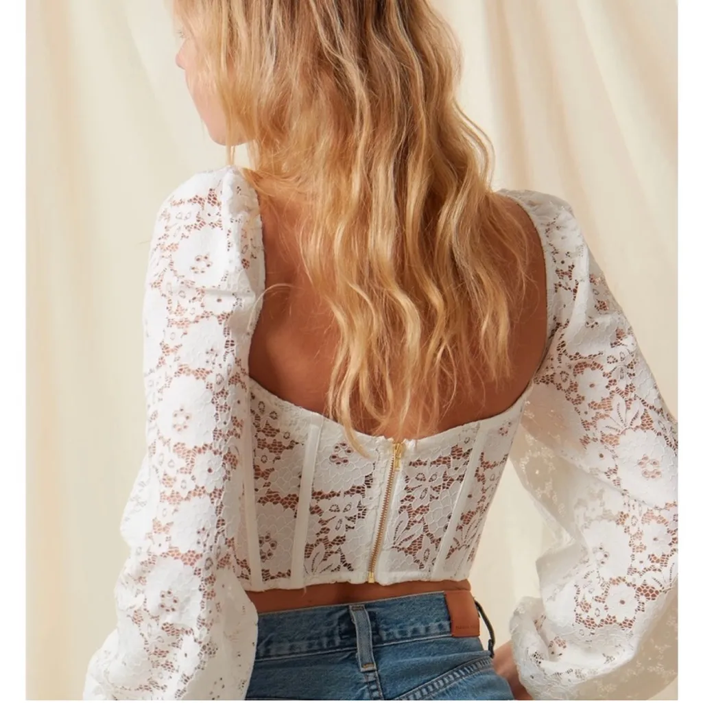 V. Chapman Delphine Stretch Lace Corset Crop Top White Size 8 - Image 4