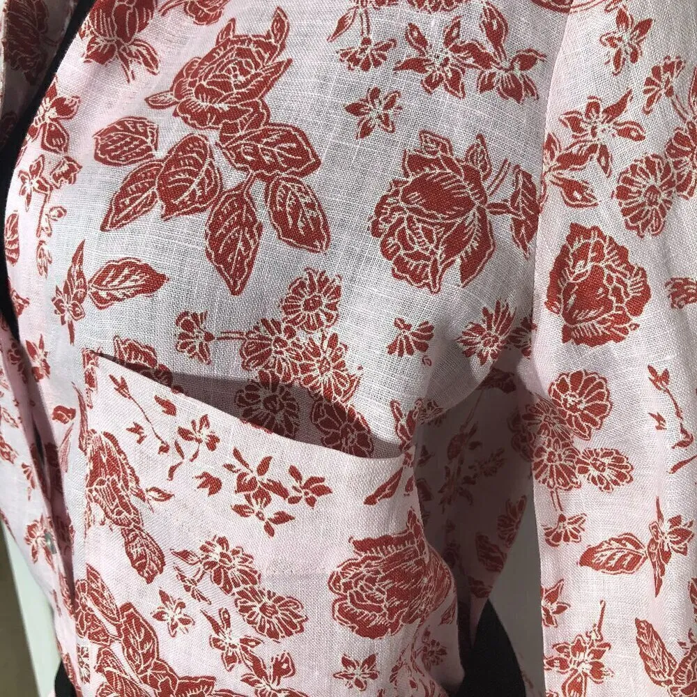 Zara Red Roses Floral Linen Shirt Light Pink XS - Image 7