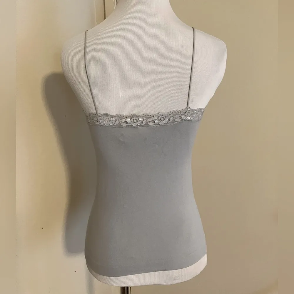VTG 00s 90s Y2K Mossimo Spandex Ladies Spaghetti Strap Tank Top With Lace Gray - Image 2