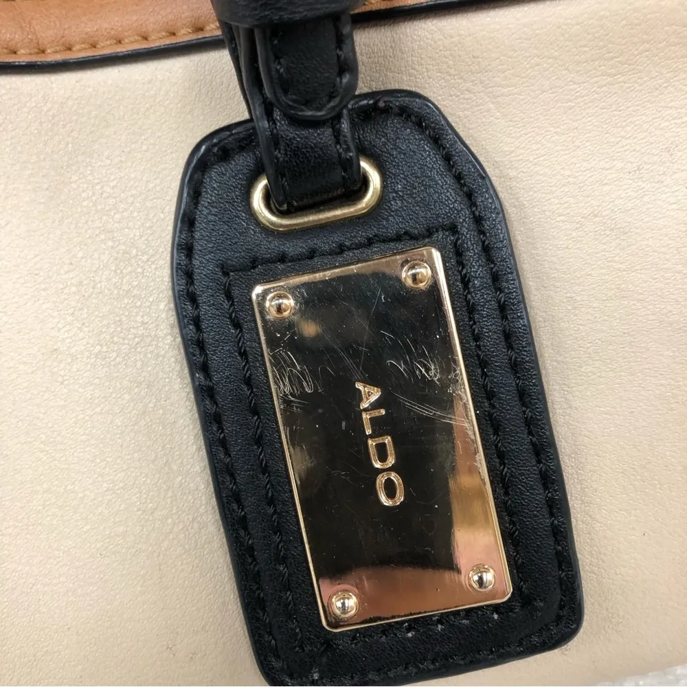 Aldo satchel bag with gold tone accents three toned color purse cream tan black - Image 2