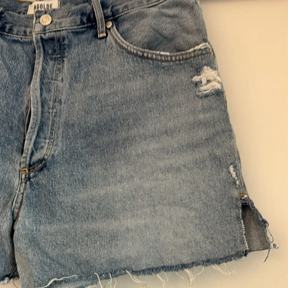 Agolde Dee Distressed Denim Fray Hem Jean Shorts Chimes Light Blue Wash Size 32 - Image 7