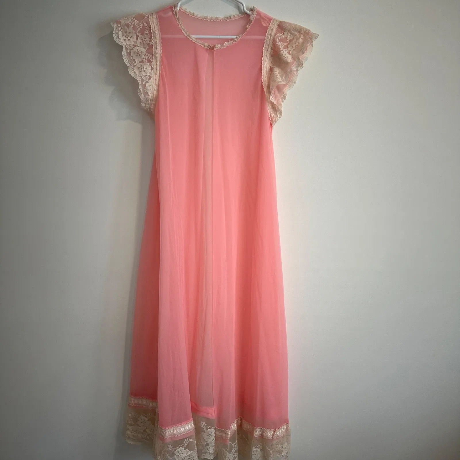 Gilead Pink Chiffon & Lace Nightgown and Robe Negligee Set Women's Small Vintage - Image 11