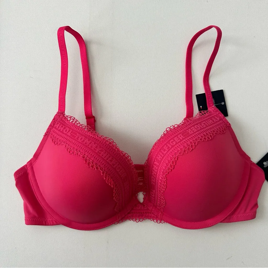 Tommy Hilfiger Vibrant Pink Micro Push Up Bra with Lace Trim Size 34C - Image 15