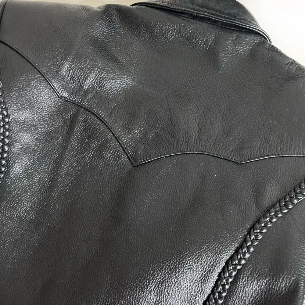 FLYING BIKES Oakwood Black Leather Moto Jacket Motorcycle Womens Size Medium - Image 15