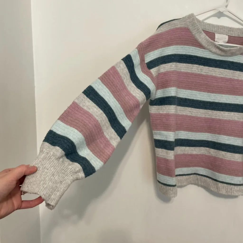 PINQUE STITCH FIX STITCHFIX Gray Mauve Pink Blue Striped Cropped Crop Sweater M Size M - Image 7