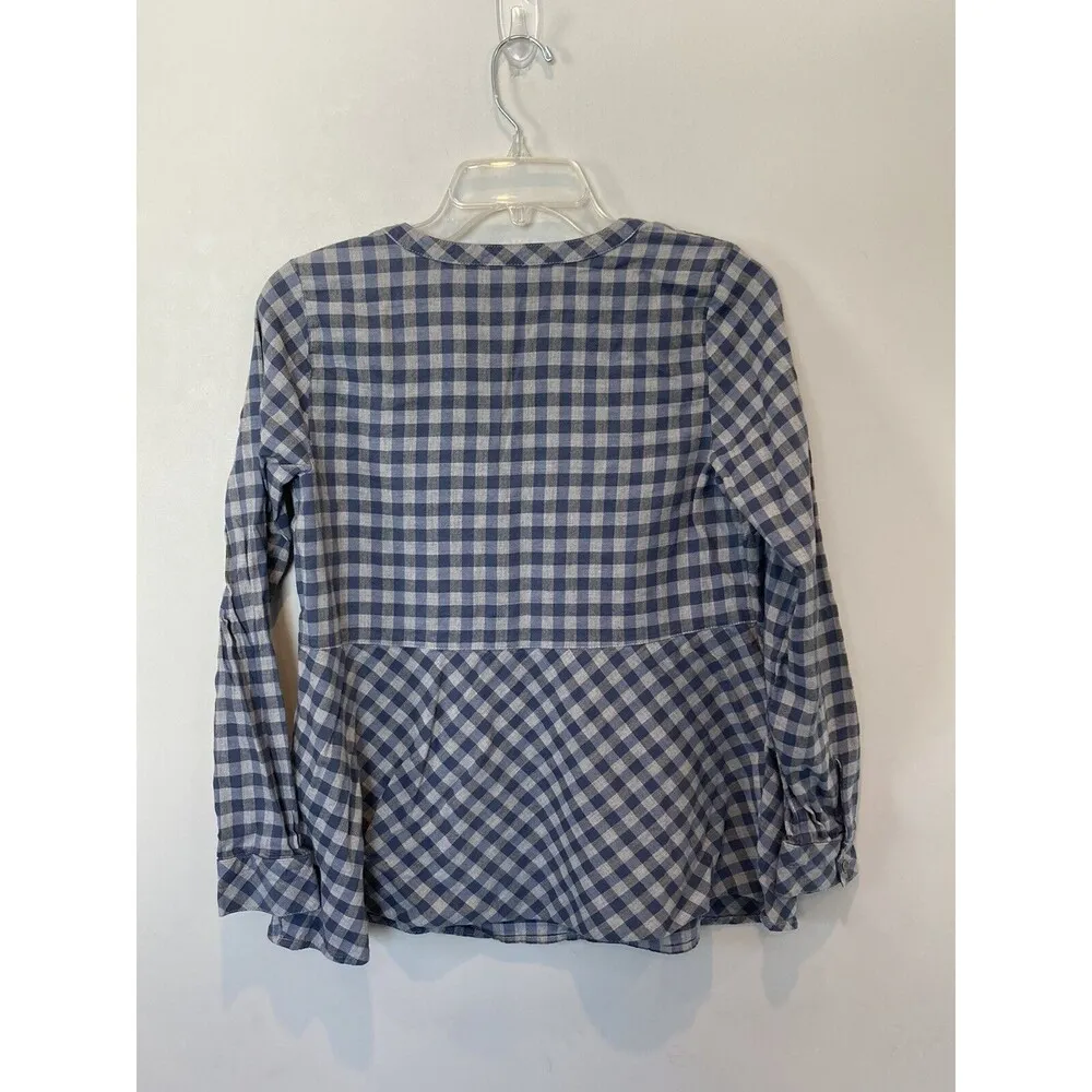 J Jill Women’s Size XS Shirt Popover Gingham Plaid Checked Top Blue Gray - Image 5