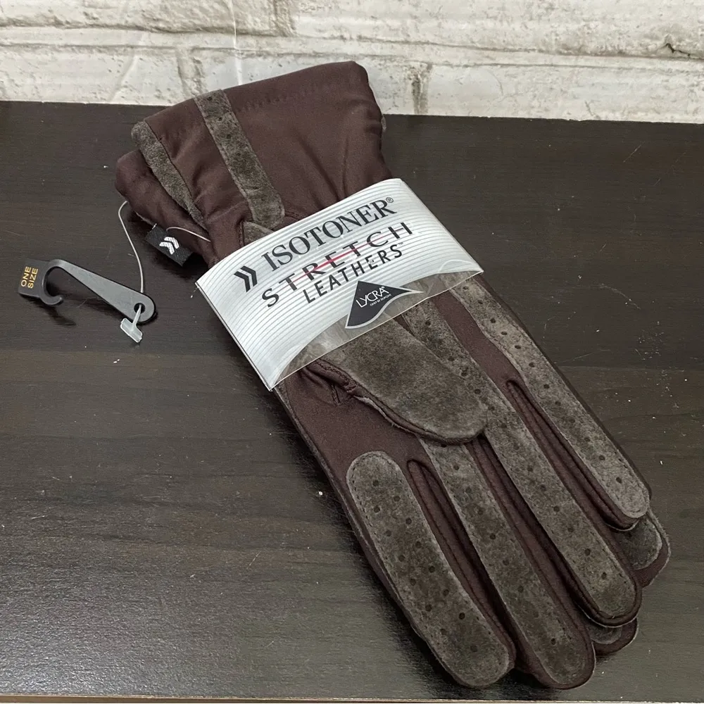 ISOTONER Stretch Leathers Brown Genuine Leather Gloves One Size - Image 5