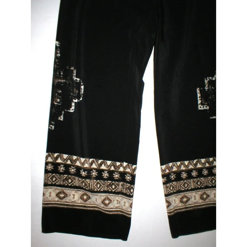 Womens Worth New York $498 16 USA Print Silk Pants Black Brown Wide Ethnic Borde - Image 3