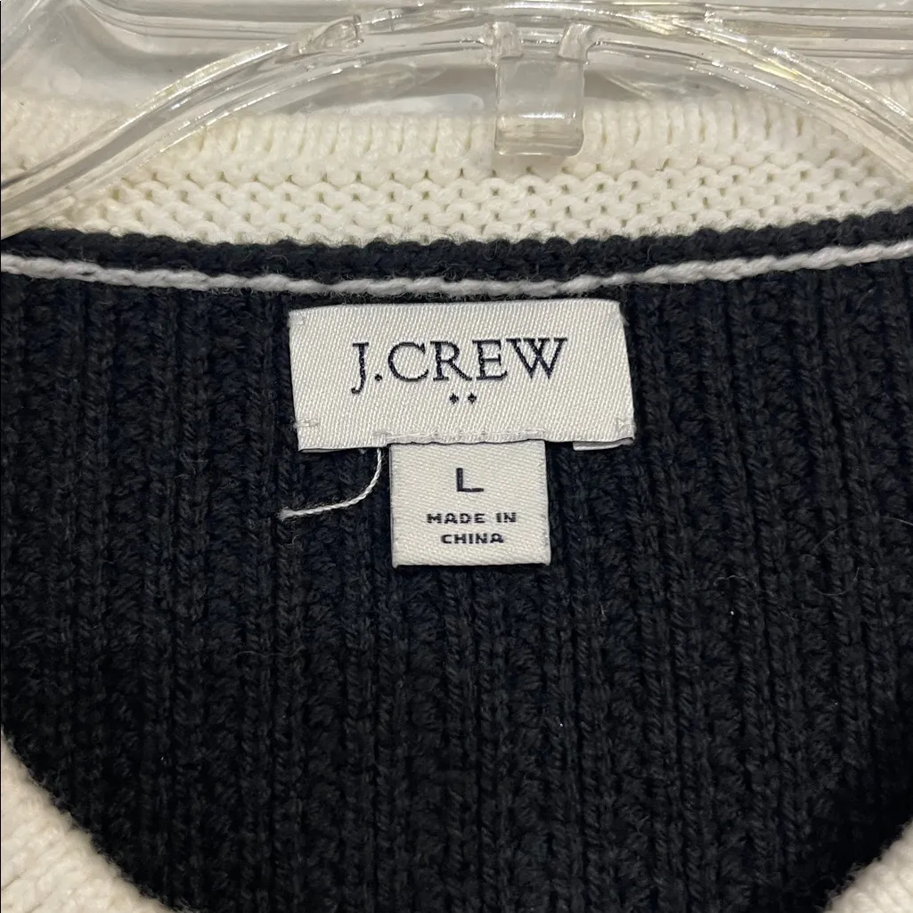 J CREW WOMENS SHORT SLEEVE LADY CARDIGAN SWEATER BLACK WHITE LARGE CA470 - Image 4