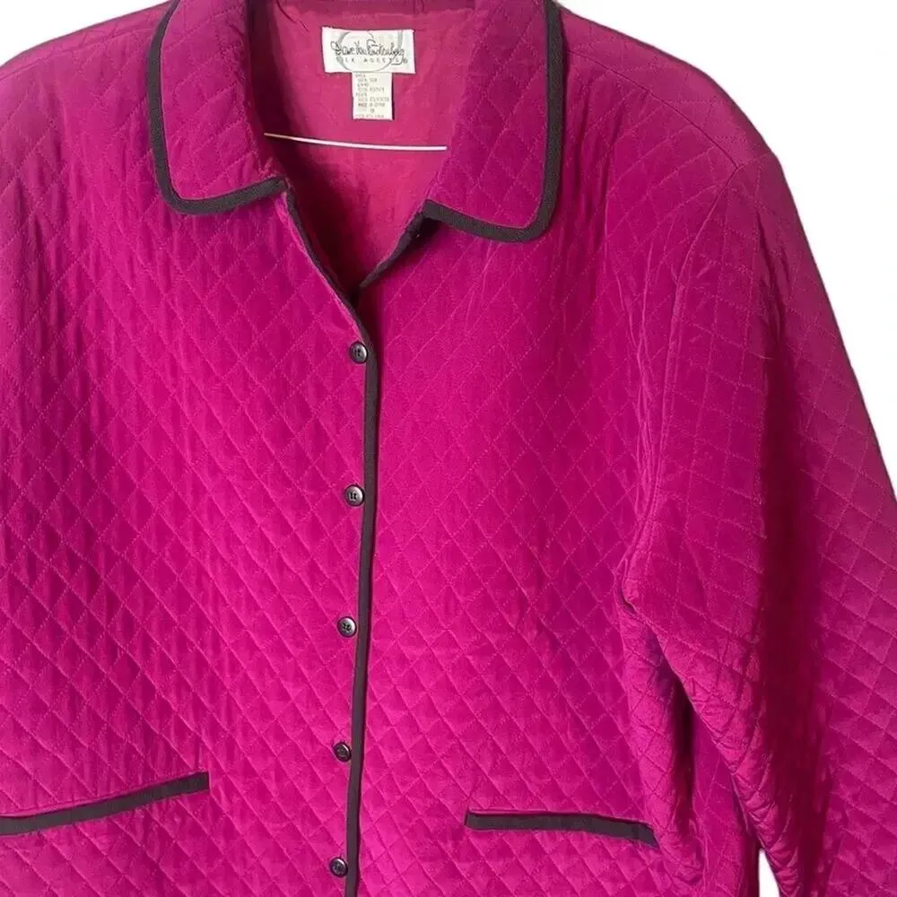 Diane von Furstenberg Women’s Plus Sz 1X Quilted Jacket Pink Silk Assets - Image 2