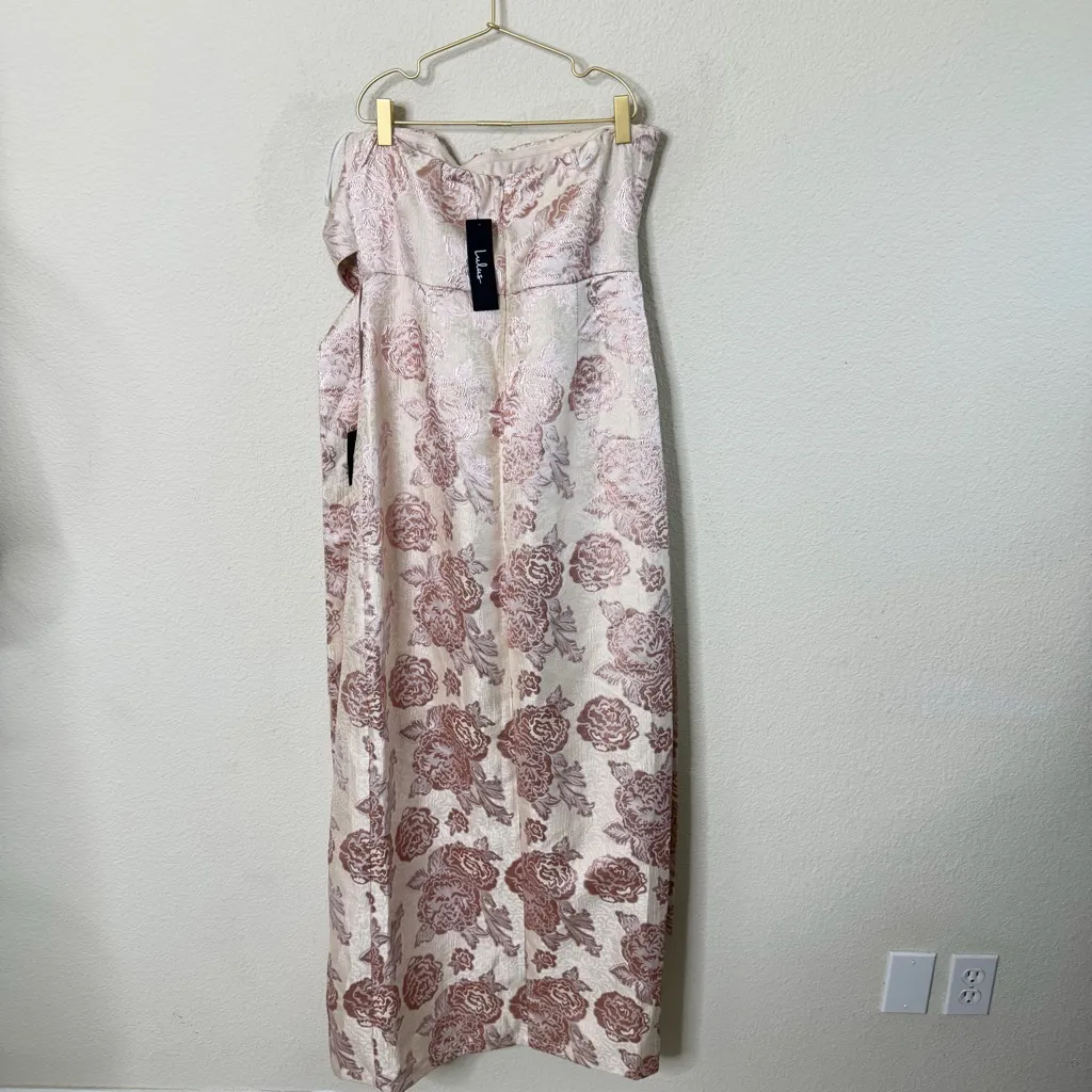 NWT Lulus Redefine Regal Pale Pink Floral Jacquard Strapless Maxi Dress Womens L - Image 8