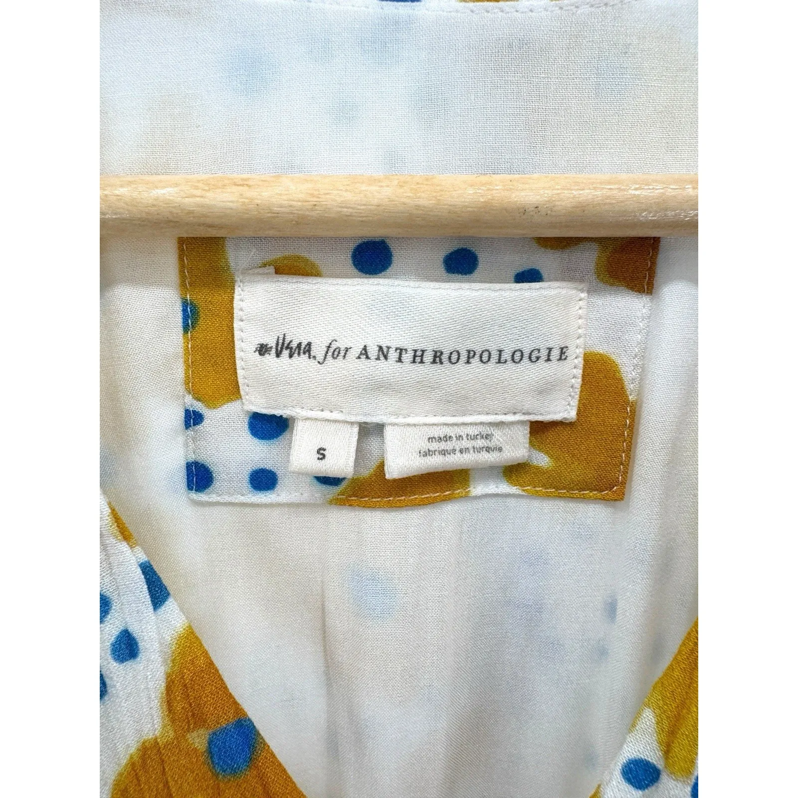 Anthropologie Vera‎ Buttercup Dress Small White Yellow Flower Print Ruched Waist - Image 6