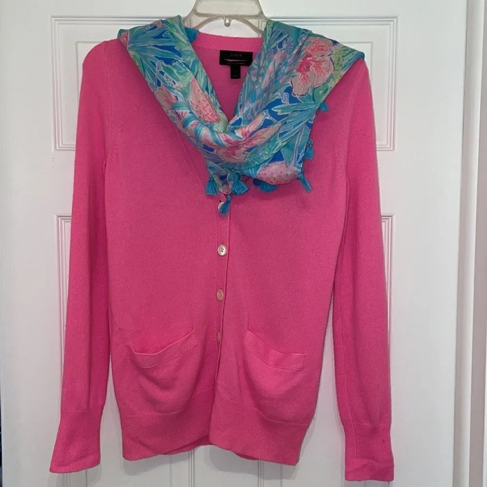 J Crew 100% Italian cashmere neon pink boyfriend cardigan sweater - Image 6