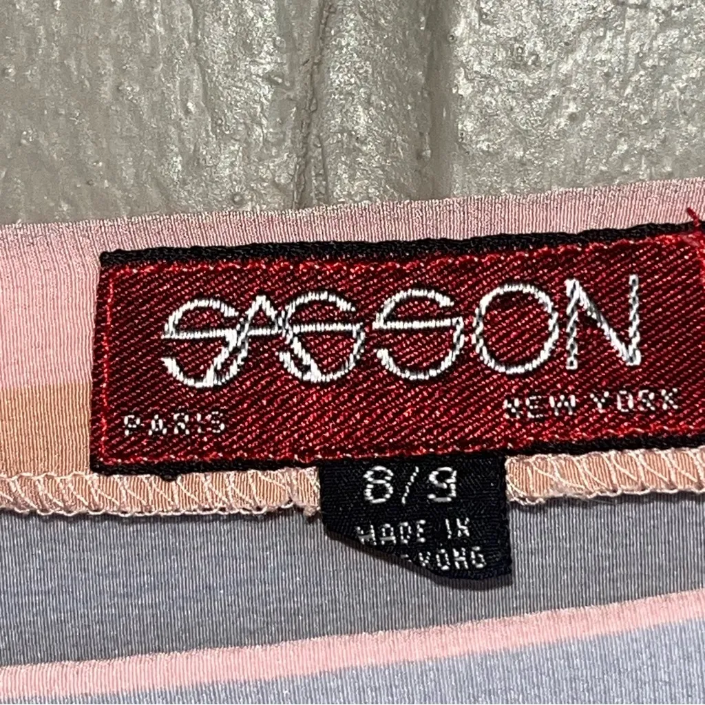 Vintage 70s 80s Sasson Neutral Pastels Striped Blouse 8/9 Hong Kong Pink - Image 8