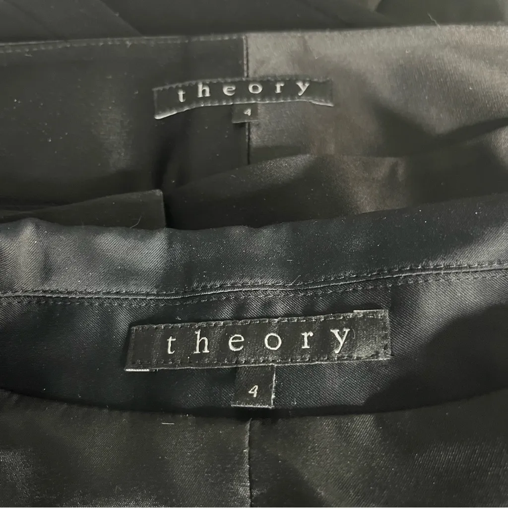 THEORY Black Pantsuit One Button Blazer Satin Finish Flared Womens Size 4 - Image 9