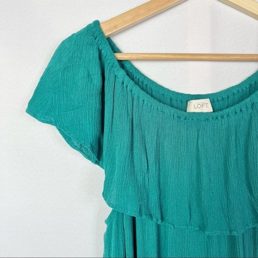 LOFT Emerald Green Off Shoulder Gauze Midi Dress M - Image 3