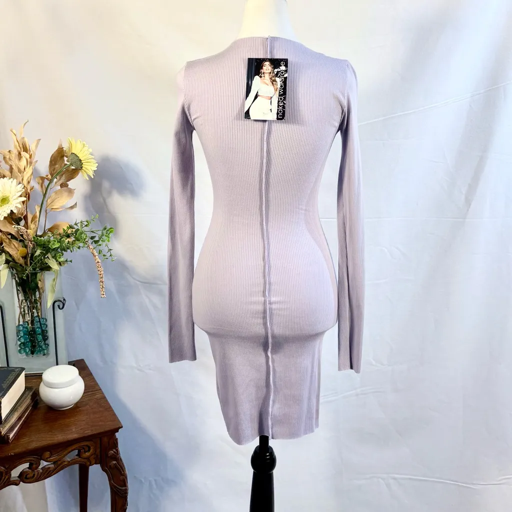 NWT NAKED WARDROBE Snatched Vibes
 Rib Knit Long Sleeve Minidress Purple Sz L🧡 - Image 7