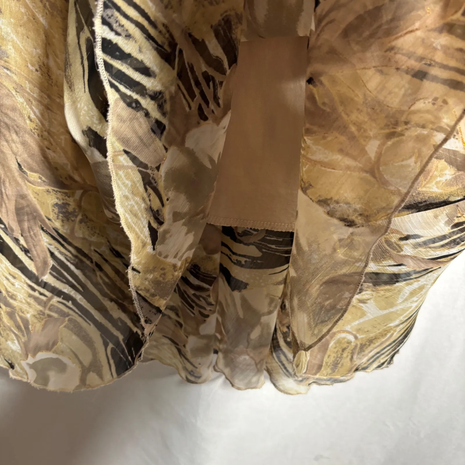 VTG 90s Metro Wear Fairy Grunge Boho Maxi Skirt Flowy Retro Animal Print Gold M Brown Size M - Image 9