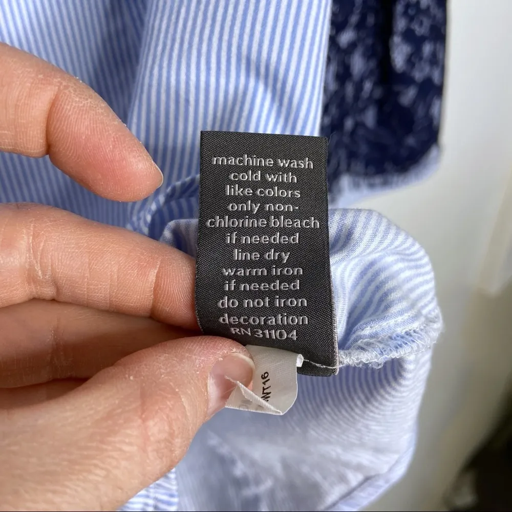 The Limited Blue Pinstriped Button Front Bell Sleeve Blouse - Image 9