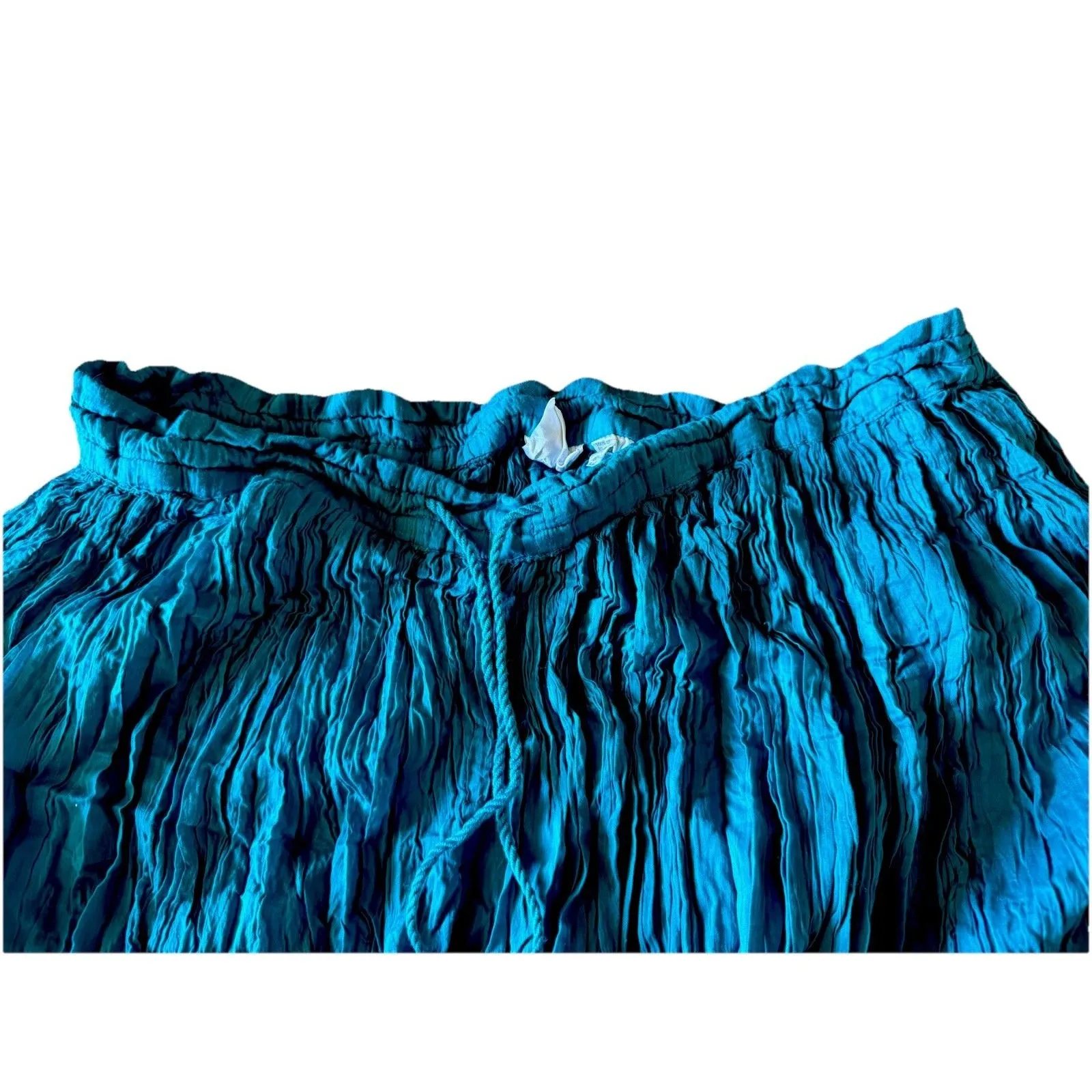 Aspira Women’s Crinkle Boho Skirt Turquoise Cotton Tiered Midi Elastic Waist M Blue Size M - Image 2