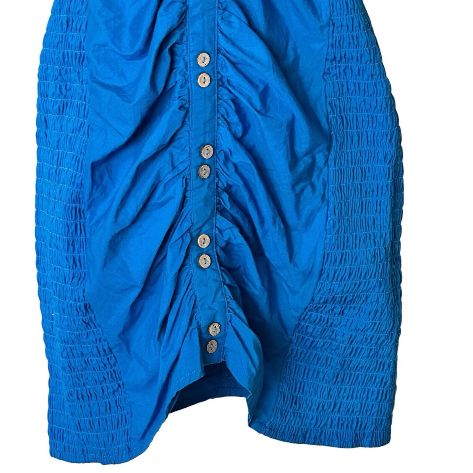 Free People L Bali Babe Royal Blue Bodycon Gather Cotton Halter Y2K Dress - Image 6