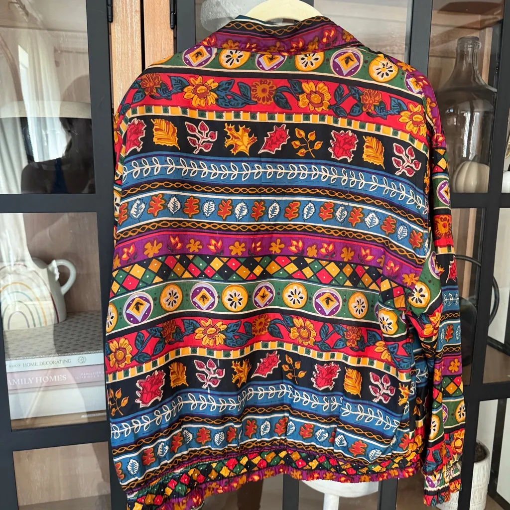 Vintage 90s silk Details Sportswear patchwork Print Windbreaker Jacket fall Red - Image 2